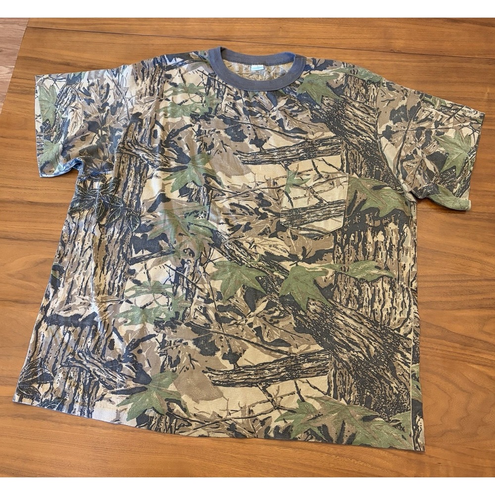 Vintage 80s Realtree Camouflage Pocket T-shirt Mens 2XL USA Camo Single Stitch
